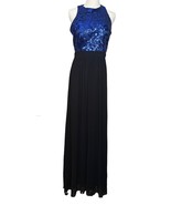 Vtg 90s Tawny Blue Sequin black Sheer Long Formal Cocktail Dress Sleevel... - $52.46