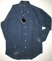 New Mens L NWT Guy Laroche Homme France Designer Shirt Dark Blue Striped Linen  - £102.08 GBP