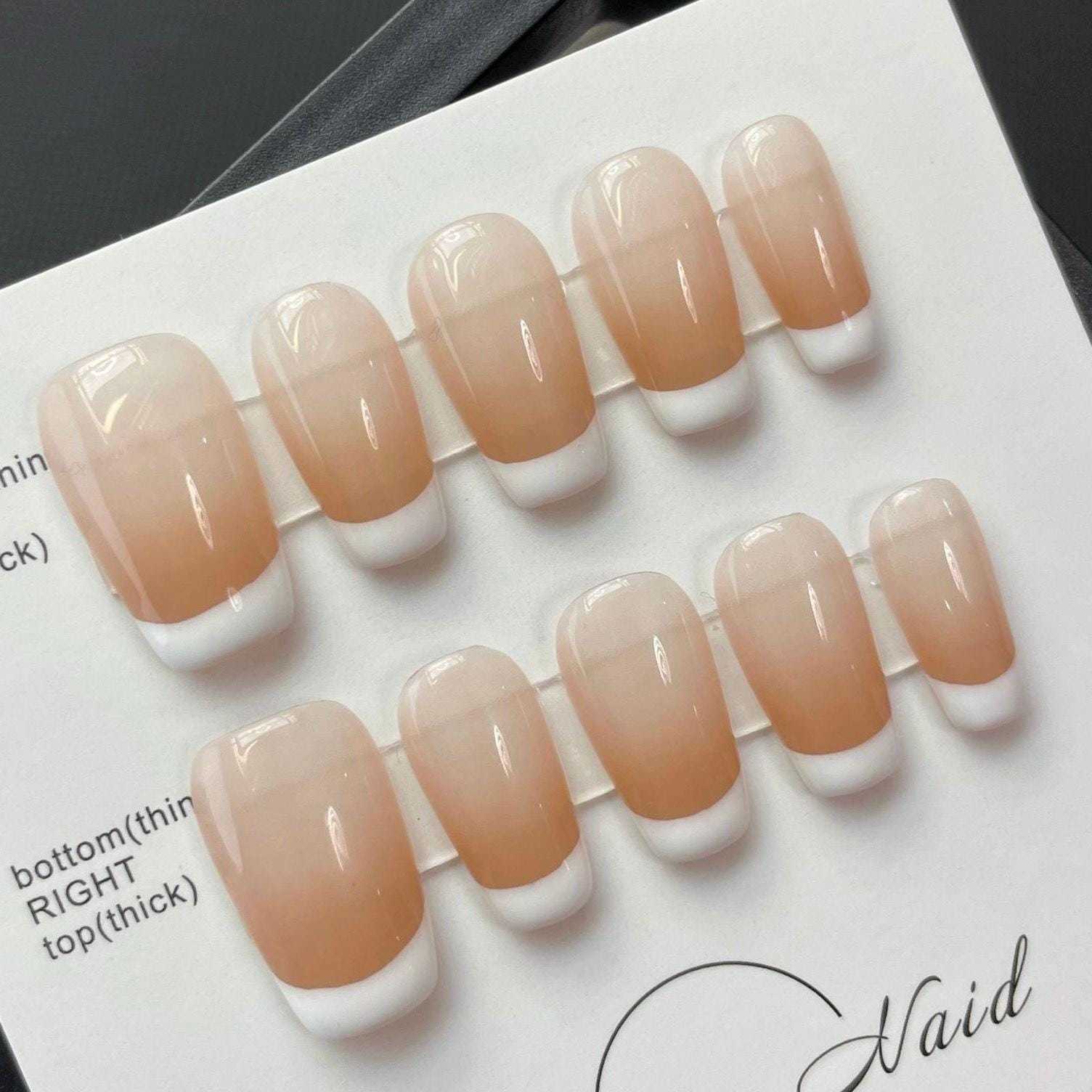 Classic French Tip Nude Press-On Nails – Short Square Shape. Artificial ... - $22.99