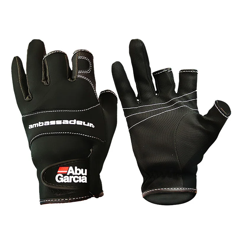 ABU Garcia leather fishing gloves figner High-quality fabrics Comfort Anti-Slip  - $30.17