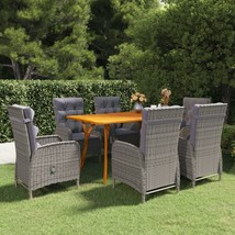  Dining Set Grey Solid acacia wood, Poly rattan, Steel 7 Piece Set - $25,395.67 MXN