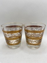 Dominion Rocks Glasses x 2 clear decorated with gold net and banding - £10.46 GBP