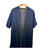 Vintage 50s Womens Wool Black Open Front Duster Jacket Lined Pockets - $49.12 CAD