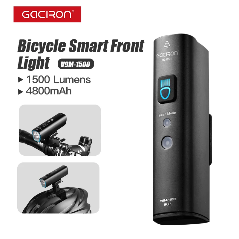 Gaciron Bike Front Light V9M 1500lm Headlights 4800mA Type-C Rechargeable Smart - £78.80 GBP