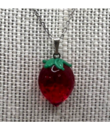 Murano Glass Handcrafted Strawberry Pendant &925 Sterling Silver Chain Necklace - $39.90