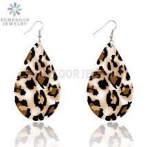 SOMESOOR Colorful Animal Skin Print Wooden Earrings Vintage Heart Boho African T - £19.98 GBP