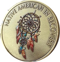 Native American in Recovery Color Dreamcatcher Medallion Blessing Prayer Sobriet - £11.71 GBP