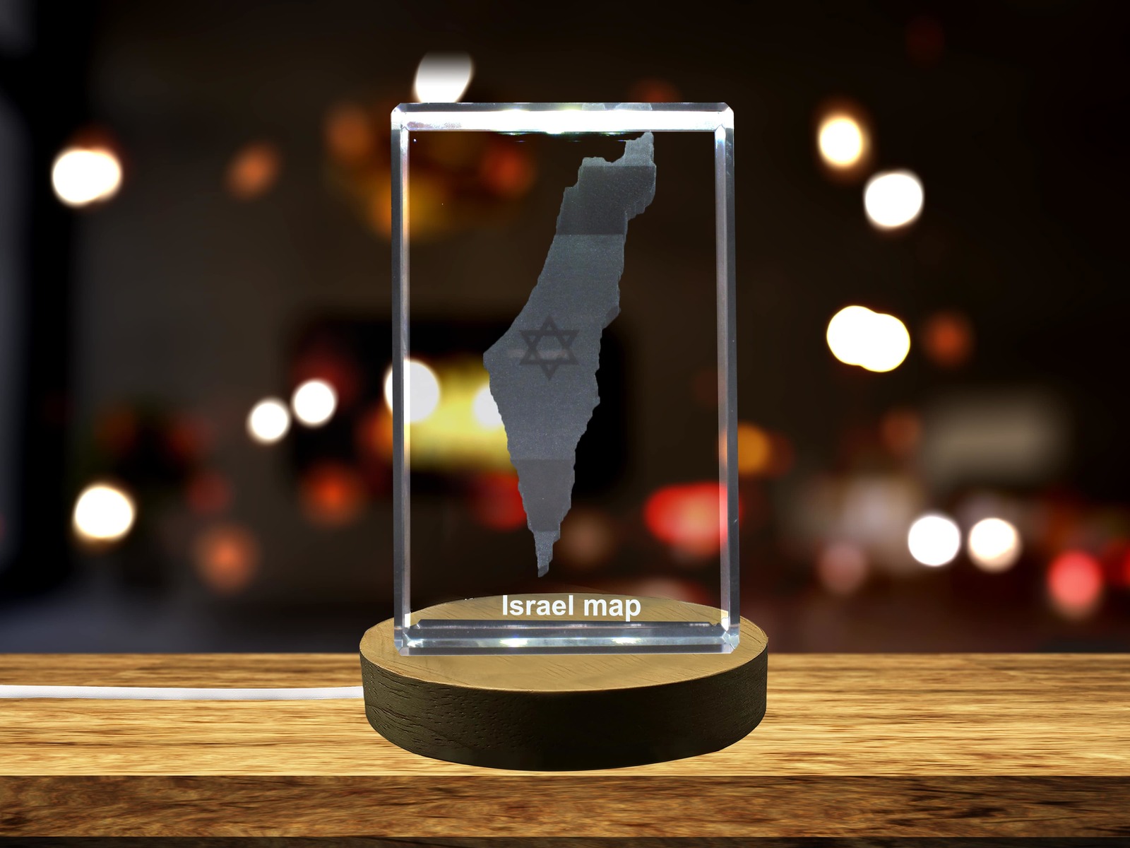 LED Base included | Israel 3D Engraved Crystal 3D Engraved Crystal Keepsake/Gift