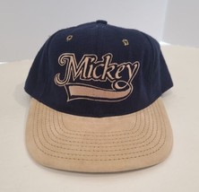Mickey Mouse Script Font Vintage Disney Snapback Hat Ball Cap Blue Gold USA - £11.35 GBP