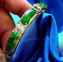 Earth mined Jade Diamond Antique Art Deco Bangle Bracelet 18k Gold Estate - £31,774.40 GBP