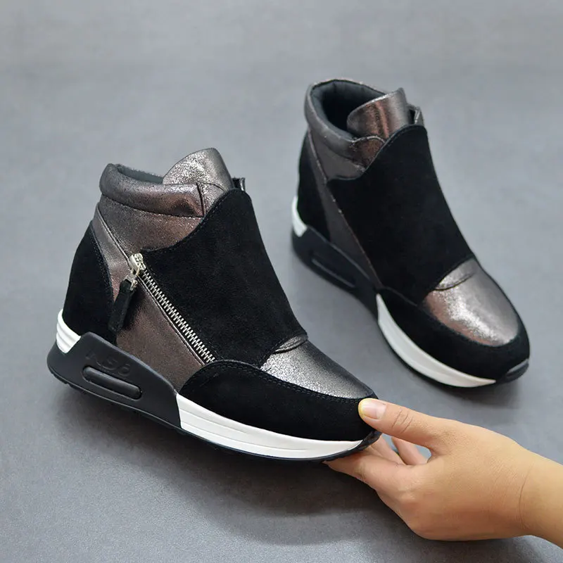  Leather Sneakers Women Platform Shoes 2024 Fashion Ins Women Sneakers Height In - $85.34