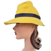 NWT 1940s Gaby’s Yellow Wool Felt Fedora Hat Black Ribbon Casablanca Femme - $168.25