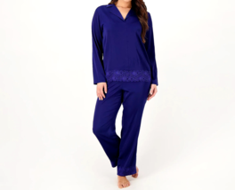 Breezies Long Sleeve Notch Neck Popover with Pants- Eclipse, MEDIUM - £25.51 GBP
