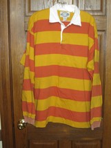 Box Office Orange &amp; Gold Striped LS Rugby Polo Shirt - Size XL - $24.74