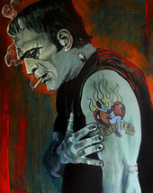 Broken Hearted Lowbrow Art Canvas Giclee Print Mike Bell Tattoo Frankenstein NWT - £59.95 GBP+