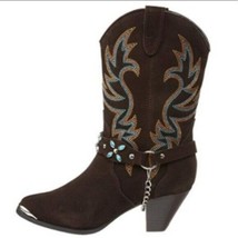 Dingo Victoria Brown Suede Leather Western Cowboy Boots Stitching Bead S... - £74.70 GBP