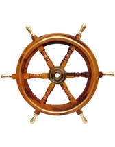 24&quot; Wooden Ship Wheel Brass Hub Nautical Boat Pirate Wall Hanging Home Decor - £84.93 GBP
