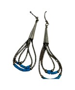 Vintage Sterling Silver Liquid Silver Heishi Turquoise Dangle Earrings T... - £44.32 GBP