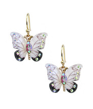 Delicate Crystal Butterfly Dangle Drop Earrings Gold - £10.38 GBP