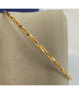 21K Yellow Gold Bangle Bracelet 7.32g Fine Jewelry 8&quot; Silver Dot Pattern - £907.38 GBP