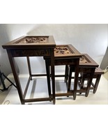 Wood Asian Style Carved Nesting End Tables, Hand Carved, Missing Glass - £298.21 GBP