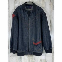 Roca Wear Mens Jean Jacket Dark Blue Red Embroider Vintage Size 2XL - $39.54