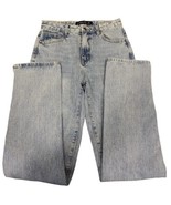 LIONESS Womens Light Wash Denim Straight Leg High Waist Hem Split Jeans ... - $19.12 CAD