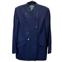 Lauren Ralph Lauren Womens Overcoat Jacket Blue Size 10 Worsted Wool Mid... - £54.86 GBP