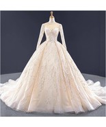 Beautiful Ball Gown Wedding Dress Long Sleeve Sequined Beading Tulle Lux... - £500.11 GBP