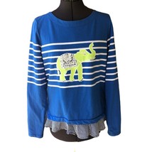 Crown &amp; Ivy Blue Beaded Elephant Top Long-Sleeve Sz. S Ruffle-Hem T-Shirt - $369.07 MXN