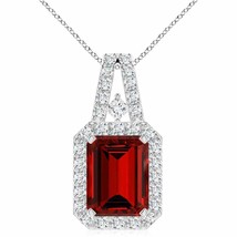 ANGARA Lab-Grown Emerald-Cut Ruby Halo Pendant Necklace in 14K Gold (10x8mm,4Ct) - £2,158.43 GBP