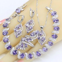 Dubai Jewelry Sets for Women Wedding Purple Amethyst Necklace Pendant Earrings R - $53.71