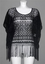 Marineblu See-Through Black Crocheted Lace Fringe Bottom Square Top Wm&#39;s OS - $21.99