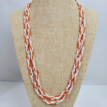 Vintage Estate Seed Beaded Necklace 54&quot; Orange White - $14.31