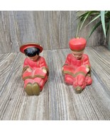 2 Vintage Boy &amp; Girl Asian Figurines Red, Sitting Reading Book on Lap - £14.27 GBP