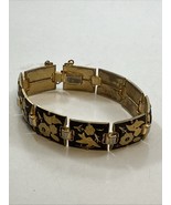 Vintage Damascene Panel Link 7” Long Bracelet Birds &amp; Flowers Motif - $359.40 MXN