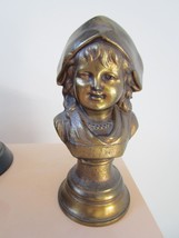 Cast Iron Pair Of Sailor French Children Busts 9 1/2&quot; Golden Salvaged - £237.40 GBP