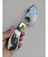 Damascus Knife, Antler Knife, Hand Forged Fixed Blade Knife, Gut Hook Knife - £52.50 GBP