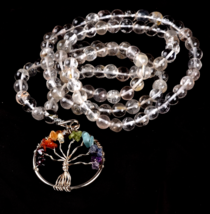 satyaloka azeztulite   108+1 beads  rosary/ necklace +tree of life Penda... - $33.66