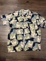 Ron Chereskin Men Size L Black Postal Card Hawaiian Shirt Short Sleeve - $15.69