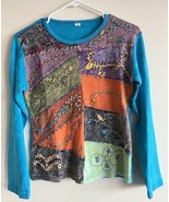 Boho Hippie Womens Long Sleeve T Shirt Top Embroidery Patchwork Small USA - £20.52 GBP