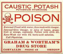 Vintage Pharmacy Label POTASH POISON Graham &amp; Worthams Drug Corvallis OR - £35.01 GBP