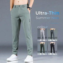 Summer New Thin Ice Silk Stretch Men&#39;s Pants Casual Elastic Waist Smooth... - $20.99