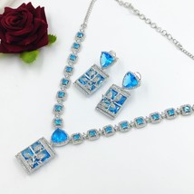 Indian Bollywood Style Light Blue Silver Plated Delicate CZ Necklace Jewelry Set - £60.73 GBP