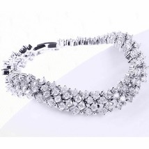 14K White Gold Plated Brass 5CT Simulated Gemstone S-Link Tennis Bracelet 7.5&#39;&#39; - £47.82 GBP