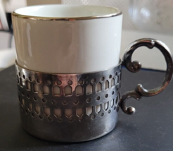Unbranded Italian Porcelain Espresso Cup Metal Holder Cute Decorative Fancy - $19.99