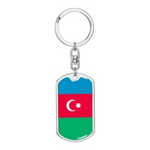 Azerbaijan Flag Keychain Dog Tag Stainless Steel or 18k Gold - $37.95+