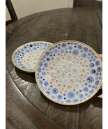 Vtg Nevco Dot Plates Anthropology Styled Blue Browns 7.5” Japan Enameled - $41.45 CAD