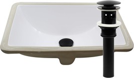 Rectangular Undermount White Porcelain Sink With Matte Black Drain, U193... - £60.95 GBP