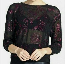 Tildon Women&#39;s Sheer Floral Sequin Top Jacket Black/Pink Size Small - $27.14 CAD